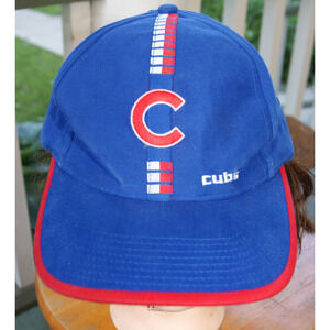 VTG Chicago Cubs Logo 7 Strapback Hat Cap Blue Rare Design Racing Stripe
